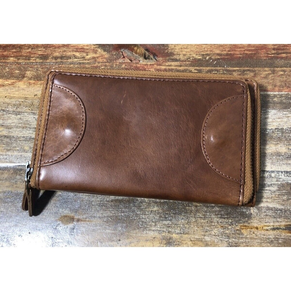 Women's Carmel Leather Clutch - Multi Zippered w Lots of Storage Easy Access